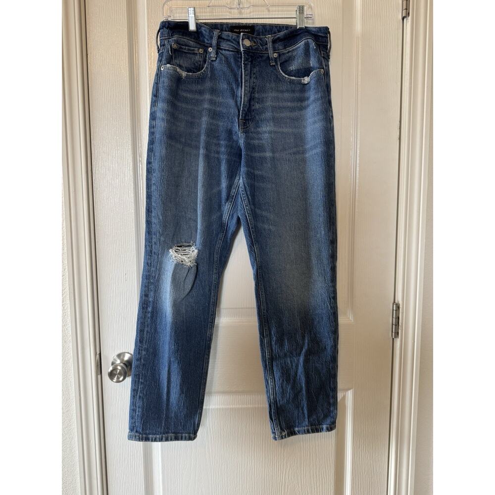 Free Assembly high-rise straight-leg jeans medium wash, distressing cropped 10 - Picture 2 of 8